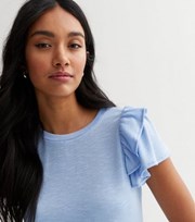 New Look Pale Blue Fine Knit Double Frill Sleeve T-Shirt